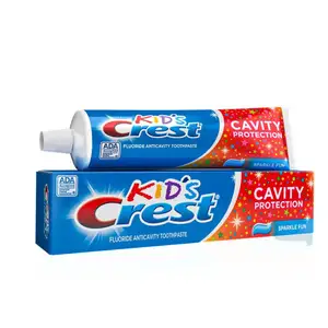 Kids Fluoride-Protected Toothpaste by Crest, Sparkling Smiles, with a Mild Formula and Delightful Flavors.