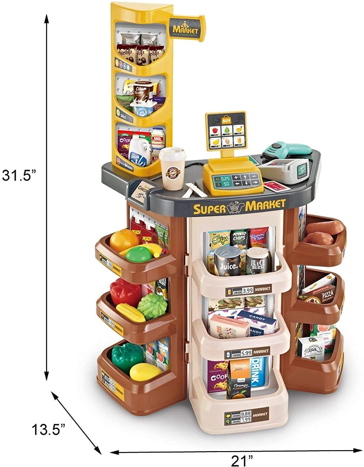 Supermarket Play Set for Kids Pretend Grocery Store with Shopping Cart  and Scanner, Educational Toy for Toddler Girls