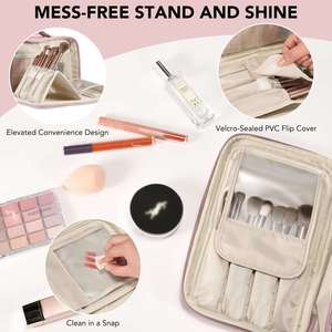 Travel Makeup Bag Large Capacity Cosmetic Organizer Opening Waterproof <b>Storage</b> <b>Toiletry</b> Bags Vertical Free-Standing Brush Holder - Product Image 5