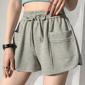 Shorts en molleton taille haute pour femmes, décontractés, avec cordon de serrage, en coton doux, personnalisables avec logo, vente en gros OEM - Product Image 2