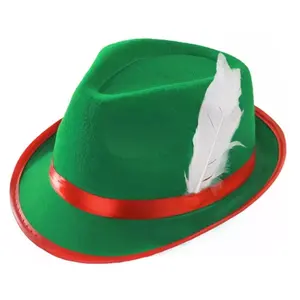 Зеленая немецкая Баварская шляпа Октоберфест с белым пером FS034