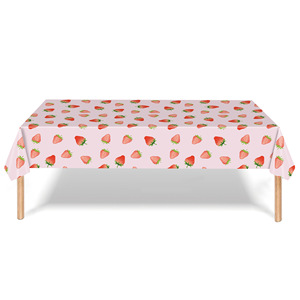 Yunik Strawberry <b>Tablecloth</b> 137x274cm Plastic <b>Disposable</b> For Birthday Parties Children's Day Valentine's Day - Product Image 3