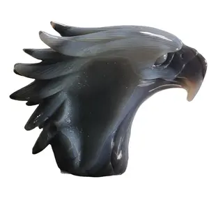 Atacado semi preciosa pedra artesanato mão esculpida natrual ágata geode cristal águia falcão