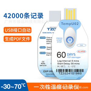 เครื่องบันทึกข้อมูลอุณหภูมิ TempU02 บันทึกได้ 60 วัน รายงานแบบ PDF ช่องต่อ USB กันน้ำระดับ IP67 ใช้ครั้งเดียวสำหรับตรวจสอบอุณหภูมิห้องเย็น - Product Image 2