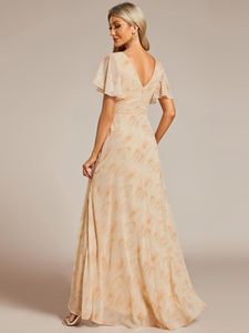 Abito da sposa digitale da donna in chiffon fluido, lungo, asimmetrico, a maniche corte, con scollo a V e spacco, a vita naturale, <span class=keywords><strong>chic</strong></span>, estivo - Product Image 2
