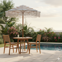 Parasol en macramé en bois de teck Verona, design tropical, mobilier d'extérieur, confort raffiné, tissé à la main, pour cour et parc