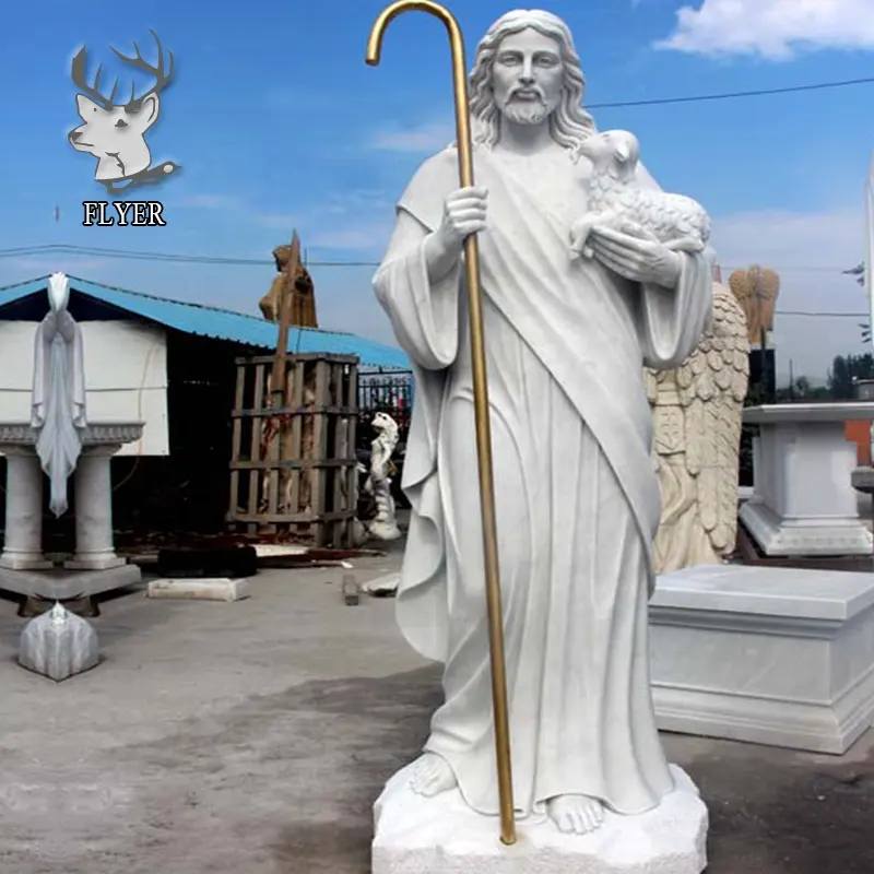 הכנסייה דקורטיבית גודל חיים לבן גילוף catholic chris jesus עם פסל כבשים