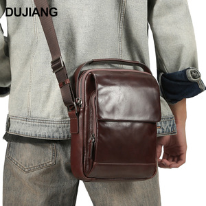 Dujiang Men's Crossbody <b>Bag</b> Genuine Leather Brown <b>Sling</b> <b>Bag</b> Everyday Commute Style - Product Image 1