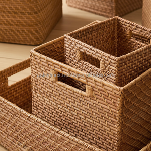 Handmade Eco-Friendly Rattan Storage <b>Baskets</b>-Multifunction Bathroom & Home Use Laundry <b>Baskets</b> 33x33x33cm - Product Image 1