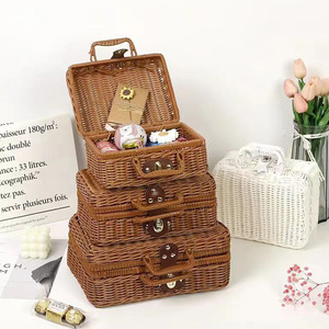 Panier de pique-nique en rotin, panier de rangement avec couvercle, contenants avec couvercles, cubes de rangement avec couvercle, panier tissé - Product Image 4