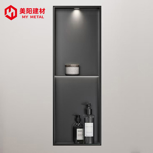 <span class=keywords><strong>Niche</strong></span> de <span class=keywords><strong>Douche</strong></span> Murale Encastrée en Métal Brossé Noir, Or et Blanc, en Acier Inoxydable, Double Étagère avec Lumière pour Vente en Gros - Product Image 1