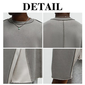 Sudadera KingSen para hombre de felpa francesa gruesa con bloques de color, cuello redondo, estilo oversize, lavado vintage, costuras expuestas y bajo sin rematar. - Product Image 6