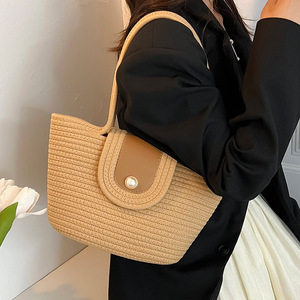 Large Capacity Pearl Cotton Shoulder <b>Bag</b> Horizontal Square Magnetic Buckle <b>Summer</b> Women's Tote <b>Bag</b> - Product Image 1
