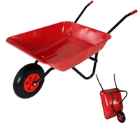 Carretilla de acero con recubrimiento en polvo de 65L, bandeja de 0.6mm de grosor, carretilla de una sola rueda con neumático de 13 pulgadas para uso en jardín, patio y césped.