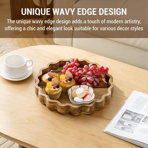 Wooden Corrugated <b>Tray</b> 12.2 In Diameter For Fruit <b>Snacks</b> Serving Home Decorative Dish - Product Image 5