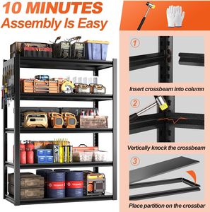 יחידת מדפים למוסך עם לוח תלייה, עמידה במיוחד, <span class=keywords><strong>5</strong></span> קומות, מתכווננת, ניתנת להרחבה, מדפים תעשייתיים עצמאיים, מתלה לעומס של 3000 ליברות - Product Image 3