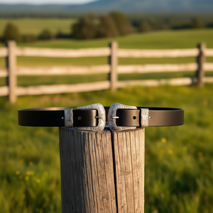 Ceinture en cuir véritable Angelina 3,5 cm x 100 cm à double boucle, style western, accessoire décontracté - Product Image 2