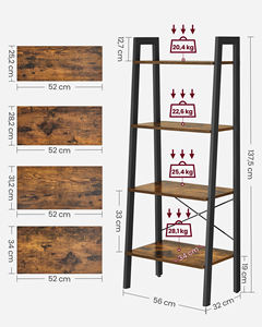 VASAGLE סלון כוננית ריהוט תעשייתי מתכת מסגרת מתלה MDF עץ צר נשען סולם ספר מדף בית מדף ספרים - Product Image 3