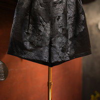 Shorts pour femmes personnalisés, chic, simple, noir, taille élastique, coupe trapèze, flatteur, jambe large, nouveau style chinois 5663