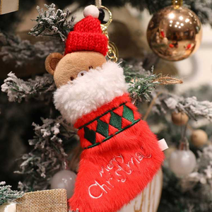 Custom OEM Fluffy Xmas Stocking Bear Plush Keychain Toy Plush Toys 4inch Stuffed Animal Toys Squishy Arcade <b>Game</b> for Party Favor - Product Image 1