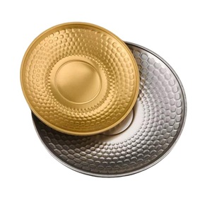 Assiettes en acier inoxydable martelé écologiques, plats de service dorés et argentés, barbecue, steak, <span class=keywords><strong>sushi</strong></span>, restaurant, cuisine, hôtels - Product Image 1