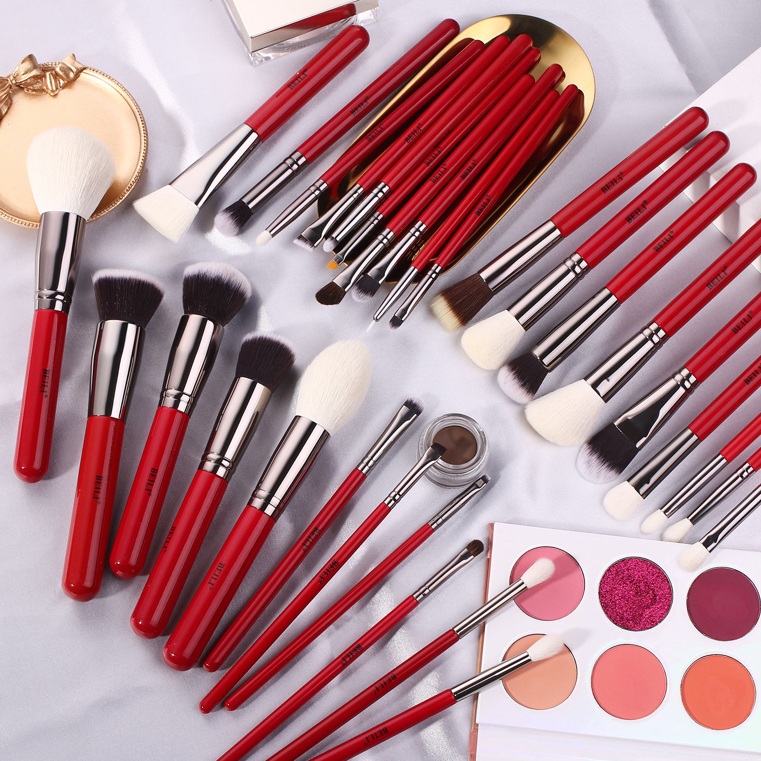 Makeup Brush Set Brochas 32 Piezas Rojas BEILI-Kit De Brochas De