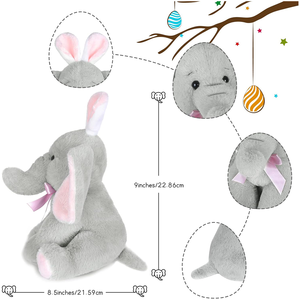 Elefante de Peluche Grande con Orejas de Conejo Decorativas para Pascua, Lazo Rosa, Orejas Móviles, Juguete de Peluche Suave - Product Image 3