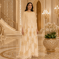 Robe longue ample de soirée pour femmes musulmanes, kaftan abaya à manches longues, broderie de perles, strass et paillettes