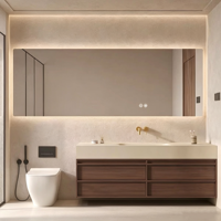 Set Meja Rias Kamar Mandi Modern Mid-Century Kustom, Wastafel Terintegrasi Sintered Stone Hot-Bent, Kabinet Toilet & Wastafel Terpadu