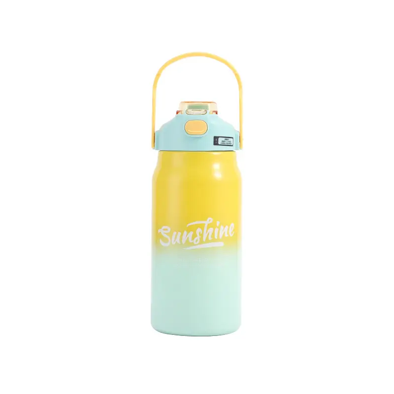 New Design double drink Fashion portable handle vacuum thermos flask gradient color stainless steel insulated water bottle