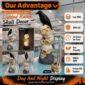 Crâne Gothique Rétro avec Corbeaux en Plastique Écologique Résistant au Soleil – Décoration Saisonnière d'Halloween pour Chemins de Jardin - Product Image 1
