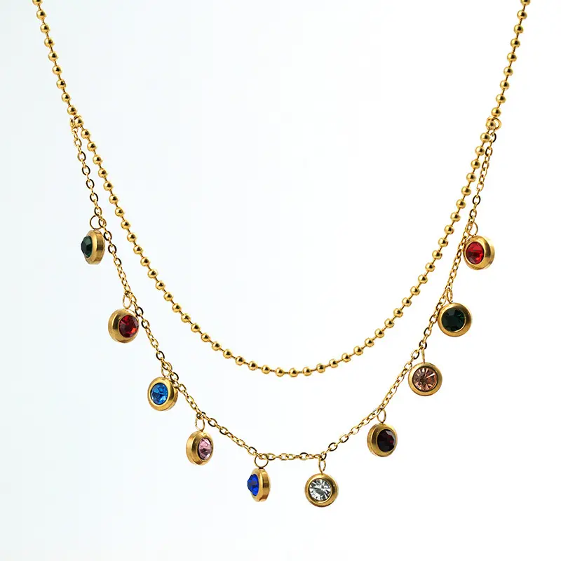 European and American Style of Double Strand With Zircon Stone Pendant Necklace Dainty Necklace 14K Gold Plated Jewellery