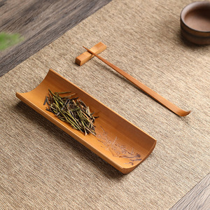 Ensemble de cuillères à thé en bambou, design rétro sculpté, pour cérémonie du thé Kung Fu, outil de mesure du thé portable avec plateau et cuillère - Product Image 1