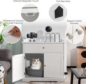 Meuble <span class=keywords><strong>de</strong></span> toilette pour <span class=keywords><strong>chat</strong></span> dissimulé avec tiroir et 2 portes, armoire <span class=keywords><strong>de</strong></span> rangement intérieure, table <span class=keywords><strong>de</strong></span> chevet (Blanc) - Product Image 4