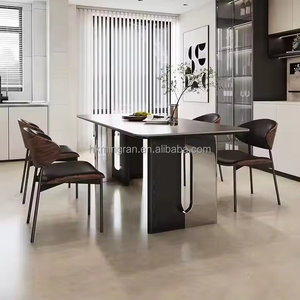 Luxury Modern Dining Table Set Sintered Stone Top Stainless Steel T-<b>shaped</b> Color-<b>blocked</b> Legs Home Furniture 6 Seater - Product Image 2