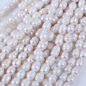 Collier de perles d'eau douce en forme de riz fait à la main, 12-13 mm, perles naturelles en vrac pour la fabrication de bijoux DIY - Product Image 1