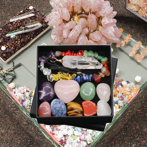 Doğal pembe kristal kalp kolye haddeleme taş renkli altıgen prizma moda aksesuar ile Set - Product Image 4