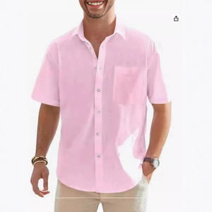 Nouvelle <span class=keywords><strong>chemise</strong></span> à manches courtes en coton et lin <span class=keywords><strong>pour</strong></span> <span class=keywords><strong>homme</strong></span>, <span class=keywords><strong>chemise</strong></span> boutonnée décontractée, haut d'été <span class=keywords><strong>pour</strong></span> la plage - Product Image 2