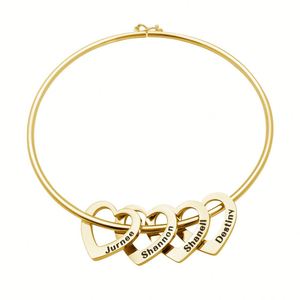 Pulsera de Acero Personalizada con Letras Grabadas, Abalorios de Amor, Set Rosa, Brazaletes de Oro de 18K para Mujer, Joyería - Product Image 1