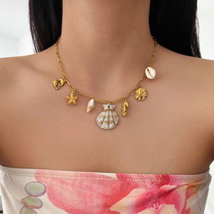 Collar MYNECK SUMMER <span class=keywords><strong>BINIKI</strong></span> JEWELRY con Colgante de Concha Rosa, Chapado en Oro de 18K, Acero Inoxidable, Alta Retención de Color, Estilo Hawaiano - Product Image 5