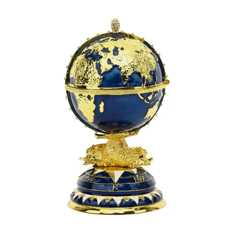 SHINNYGIFTS Blue Global Vintage Egg Shaped Trinket Box With Boat Creative Home Decorative Gifts