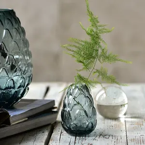 vas mini Suppliers-Bixuan Vas Optic Lampu Teal Glass Single Vas Bunga Vas Unik Dekorasi Meja Centerpieces Mini 7.4X10.5 Cm