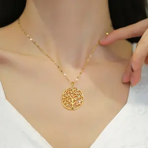 DAIHE Fashion 18k Gold Plated Stainless Steel Tree Of Life Necklace Zircon High Quality Necklace For Women