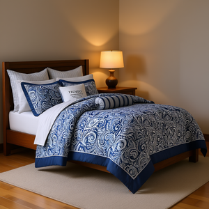 Ensemble de couette classique en coton 12 pièces avec motif végétal brodé, literie respirante taille King pour une utilisation toute l'année à la maison - Product Image 2