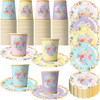 Service de vaisselle en plastique rond à bordure dentelle, style mignon, pour fête du thé de printemps, anniversaire de filles, décorations de table