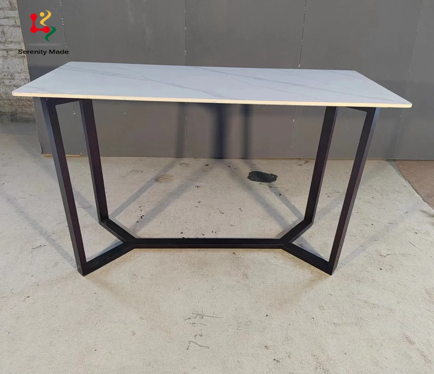 Bespoke mobiliário quadrado branco pedra sinterizada mesa de jantar com pernas de madeira sólida