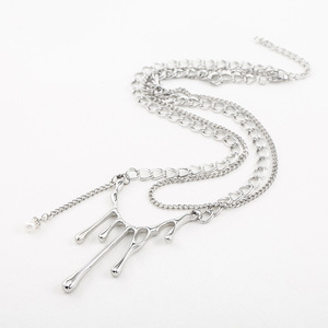 Layered <b>Titanium</b> Steel Necklace Geometric Teardrop Pendant Double Chain Unisex Fashion Jewelry - Product Image 4