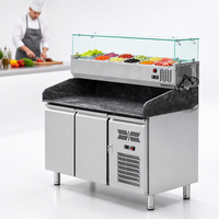 Table de préparation professionnelle pour pizzas en acier inoxydable avec vitrine réfrigérée pour garnitures et comptoir réfrigéré