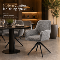 Chaise de salle à manger pivotante moderne en bouclette avec accoudoirs ergonomiques, dossier ouvert et base étoile de qualité commerciale 360° °   pour hôtel, restaurant, café