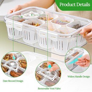 Divided Clear Eco-Friendly Kitchen Snack Box Serving Tray with Lid Eight Dividers Plastic Storage <b>Bins</b> for Household Storage - Product Image 5